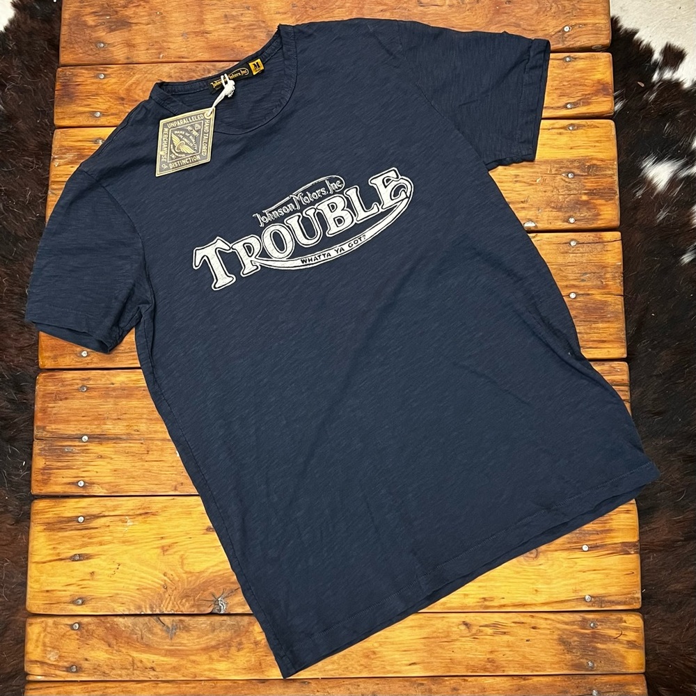 Johnson Motors “Trouble” vintage slub moto tee. NWT